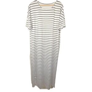 Shein Maxi T-Shirt Dress Short Sleeve Straight‎ Hem Round Neck Stripe Women L